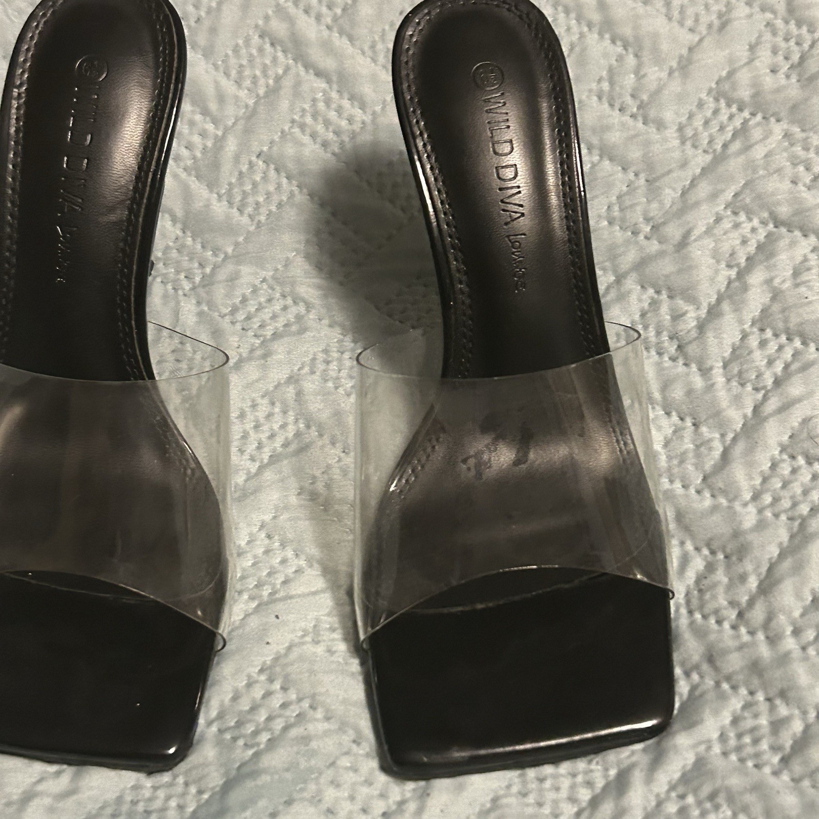 Wild diva lounge Transparent strap Sexy Slip-On High Heel Mules Sandals Size 6.5