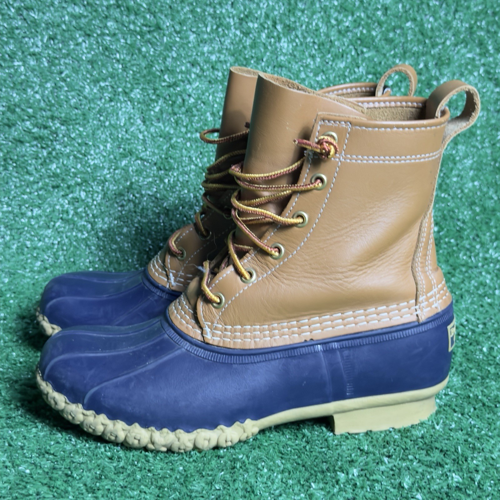 L.L Bean Women’s Waterproof Leather Duck Boots Ankle Size 7.5 Navy/Tan Maine USA