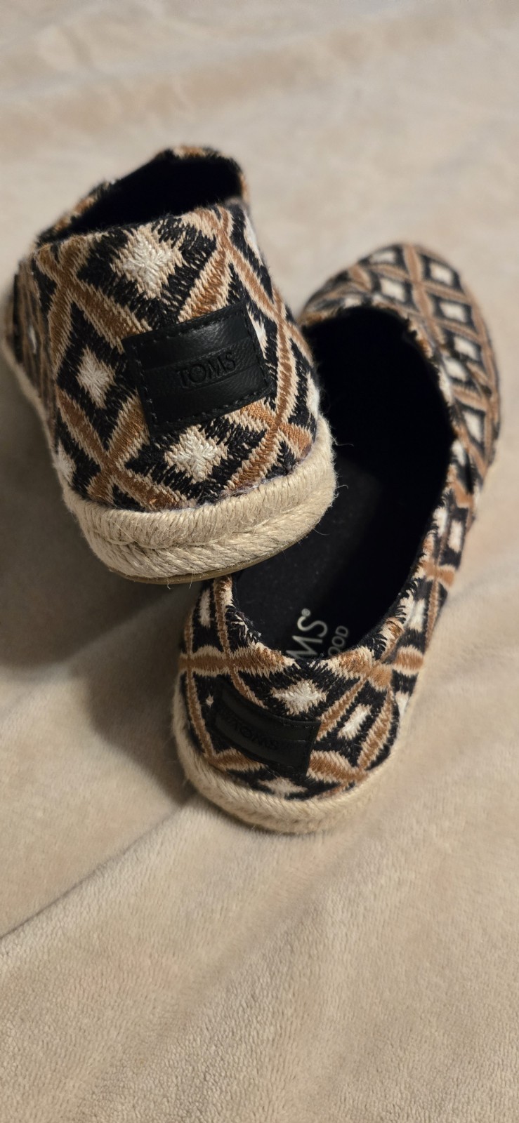 TOMS Black Geo Woven Alpargata Rope 2.0 Espadrille Slip On Shoes Women’s Size 9