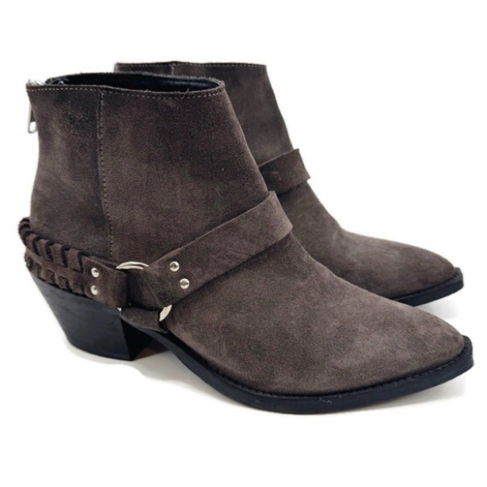 Brusque Suede Western Ankle Boots Brown Braided Strap Women’s 7.5 (EU 38)