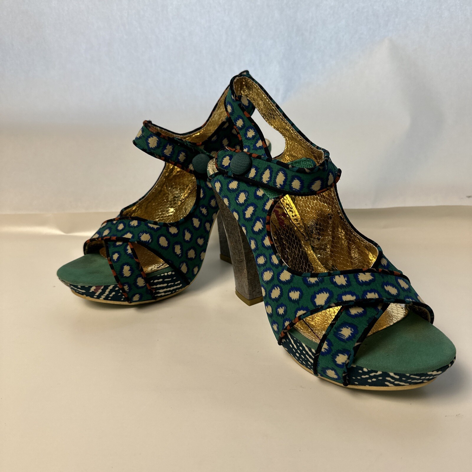 Irregular Choice Teal Fabric Pump Funky Design! Size 7.5