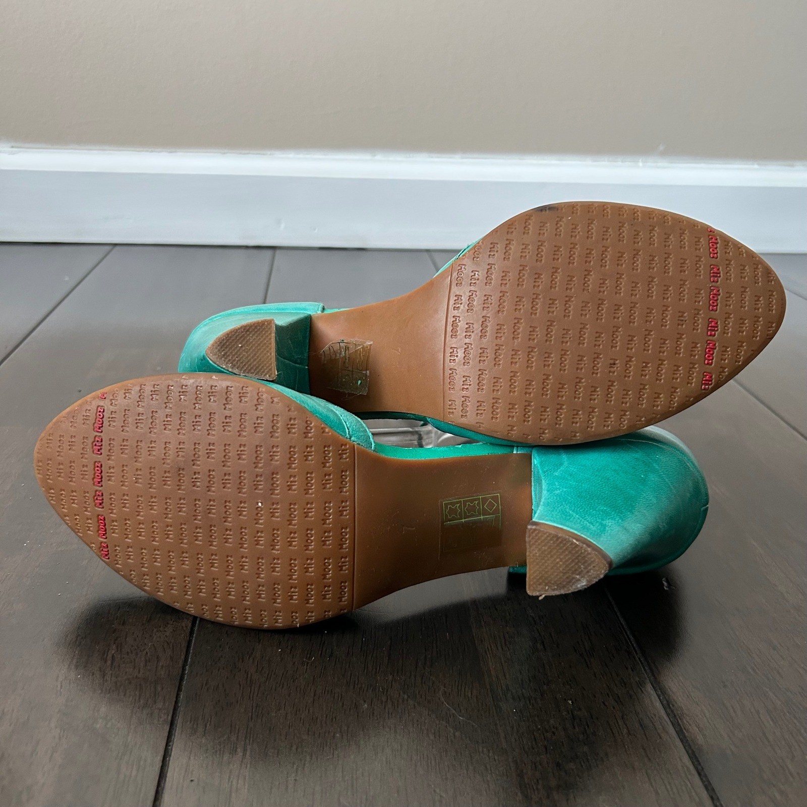 Miz Mooz Teal Leather Laser Cut Scalloped Ankle Strap D’Orsay Cone Heels 7
