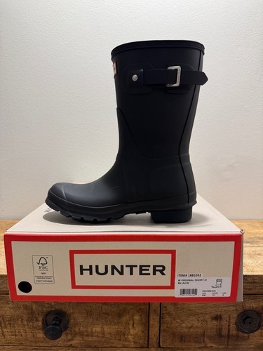 Hunter Original Short Back Adjustable Rain Boot Womens Size 10 Black NIB
