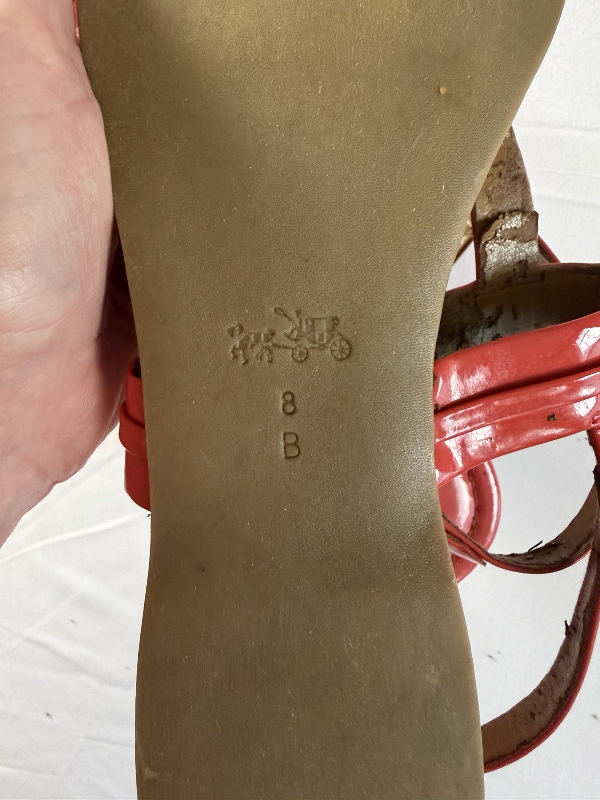 Coach Catherine Orange Leather Thong Flat Sandals Ankle Strap Buckle Logo US 8 B