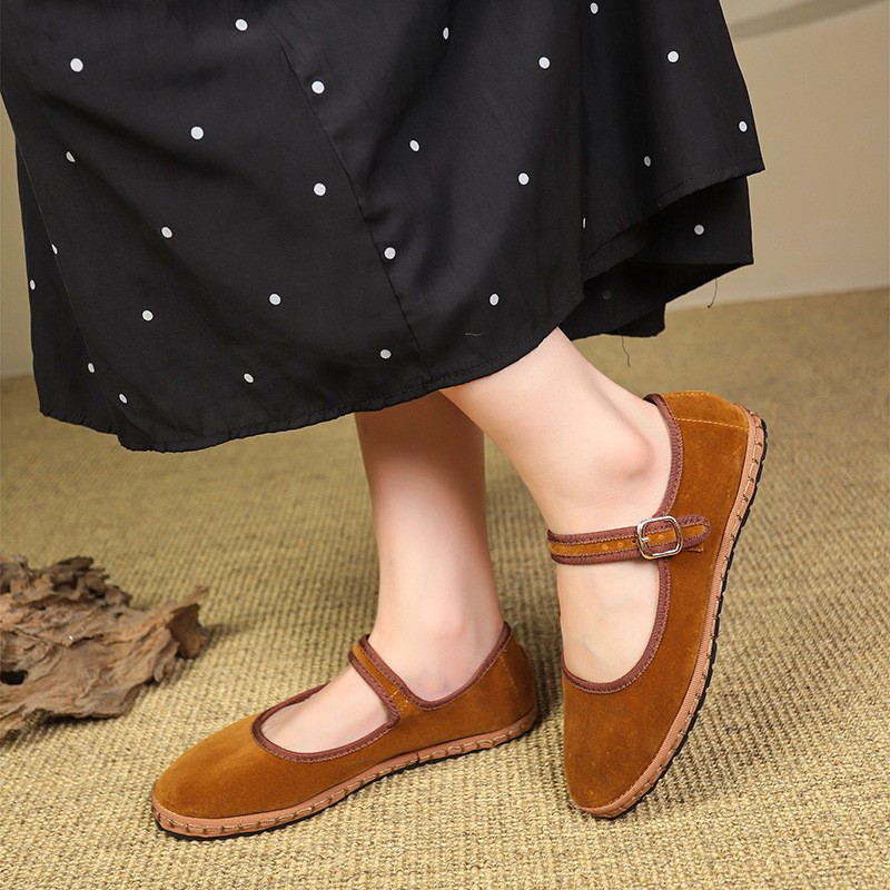 Women’s Velvet Mary Jane Flats Traditional Chinese Comfort Casual Daily Shoes