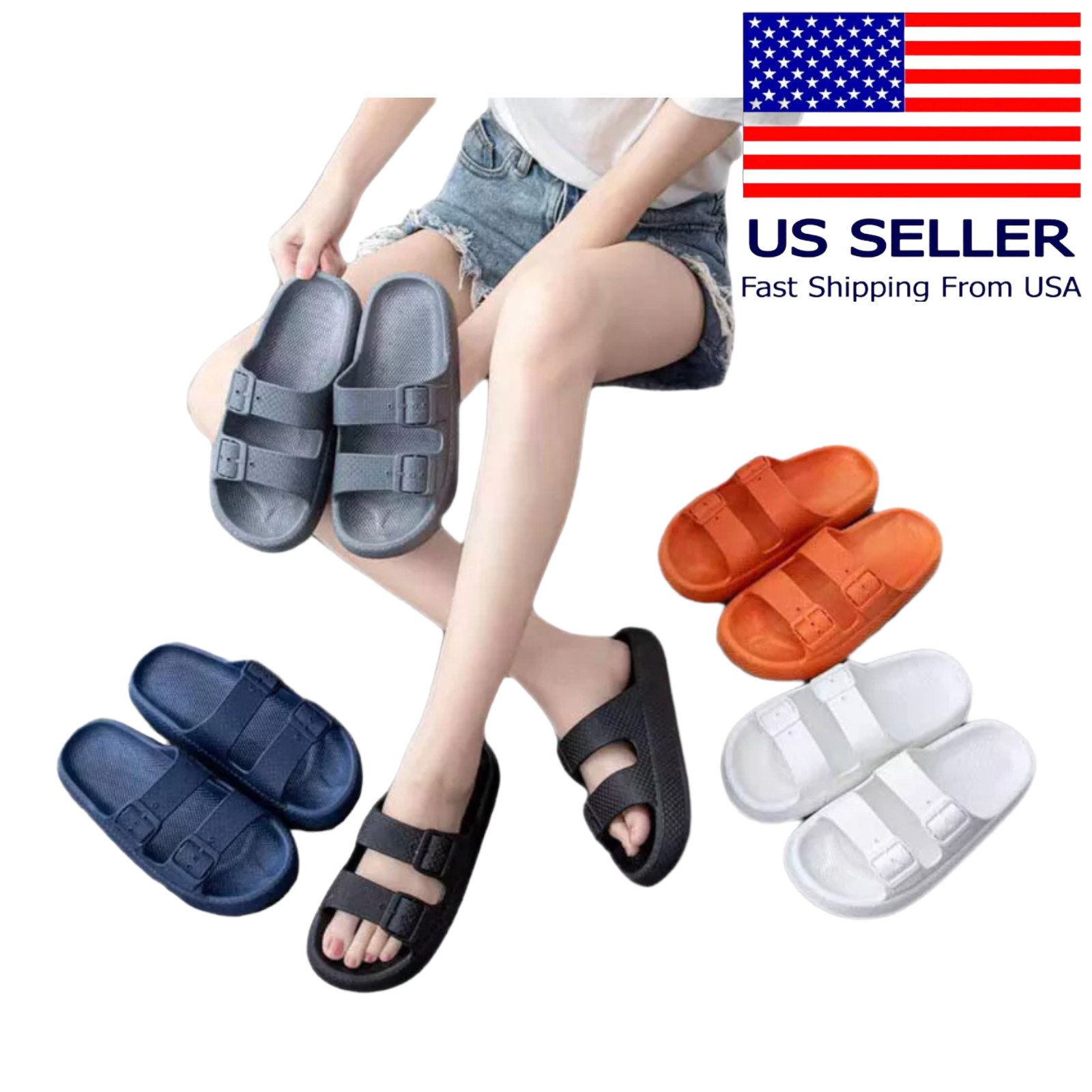 Pillow Slides Anti-Slip Sandals Double Buckle Cloud Slippers Home Outdoor adjust