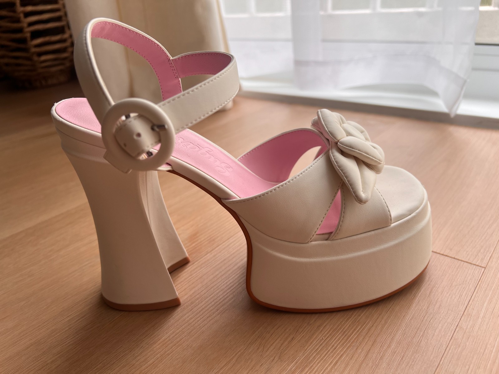 Dolls Kill Sugar Thrillz Peep Toe Heels Size 9 Faux Leather Platform 5″ Heel