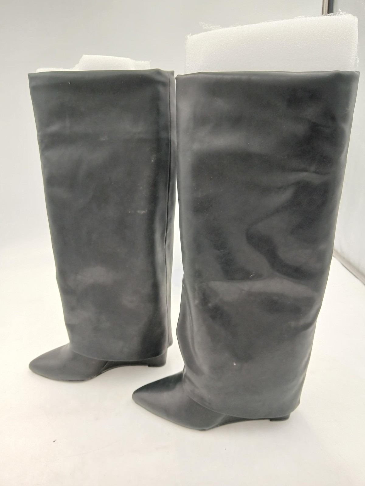 Evannder Sock Boots Womens Black PU Over The Knee Wedge Pointed Toe Size 7.5