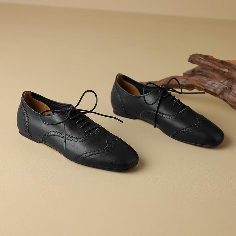 Womens Formal Business Pump Work College Lace Up Black White Flat Shoes Oversize