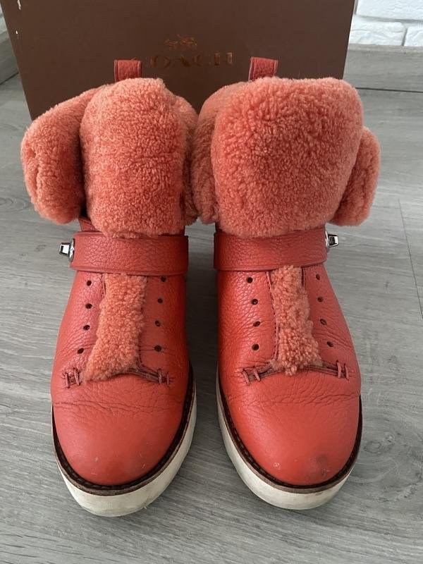 Women Coach Boots Orange Leather 38