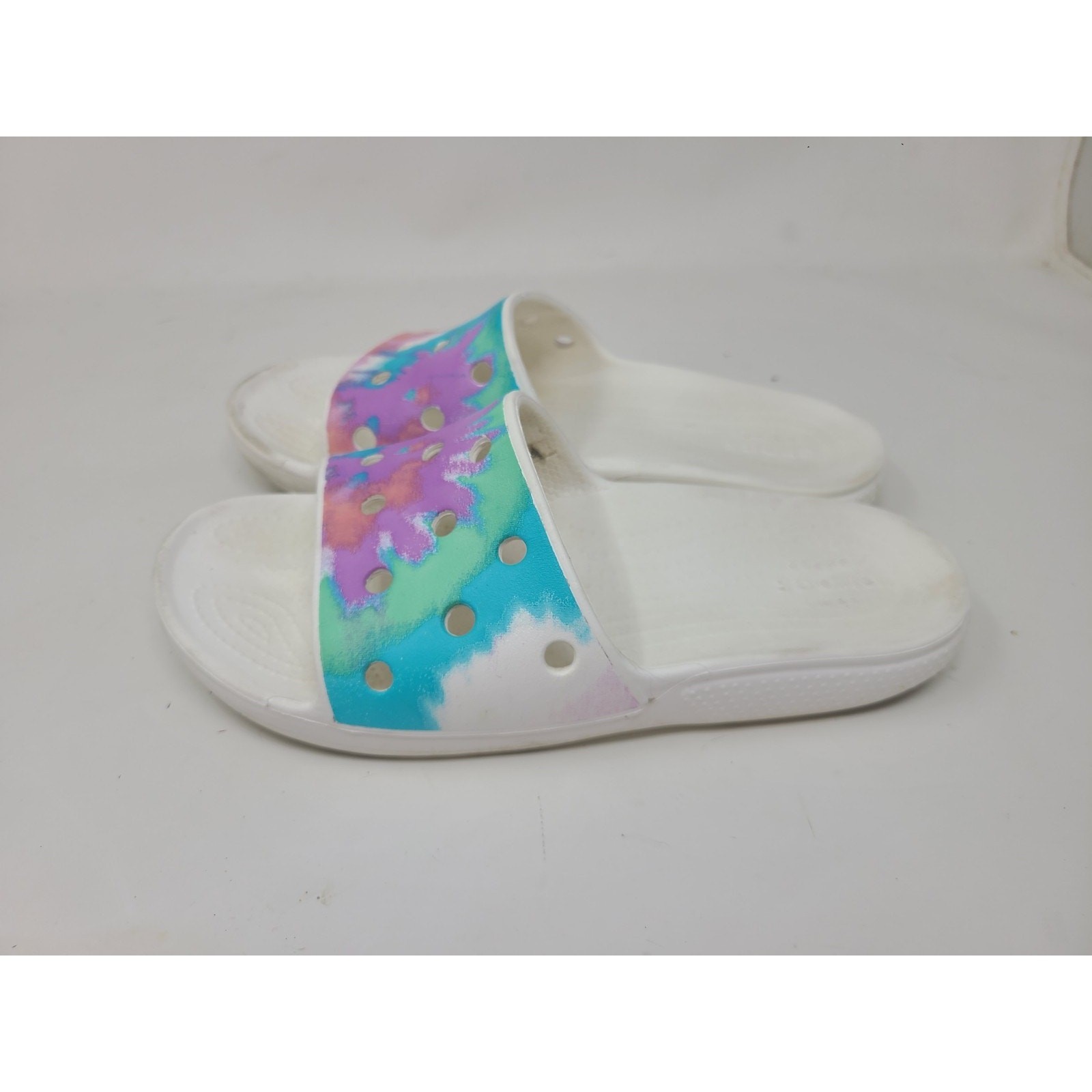 Crocs Classic Womens Size 8 Pink Blue Pastel Tie-Dye Slide Sandals