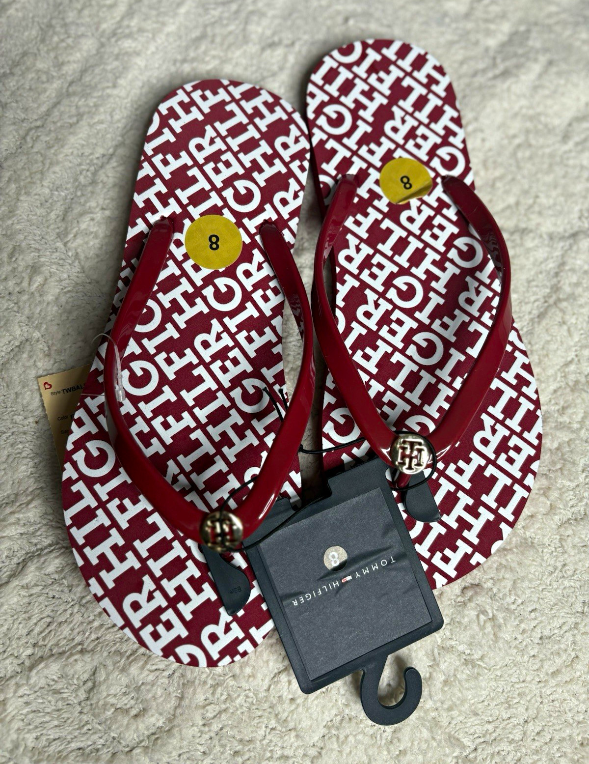 Tommy Hilfiger Women’s Red/White Logo Flip Flop Sandals Lightweight US 8