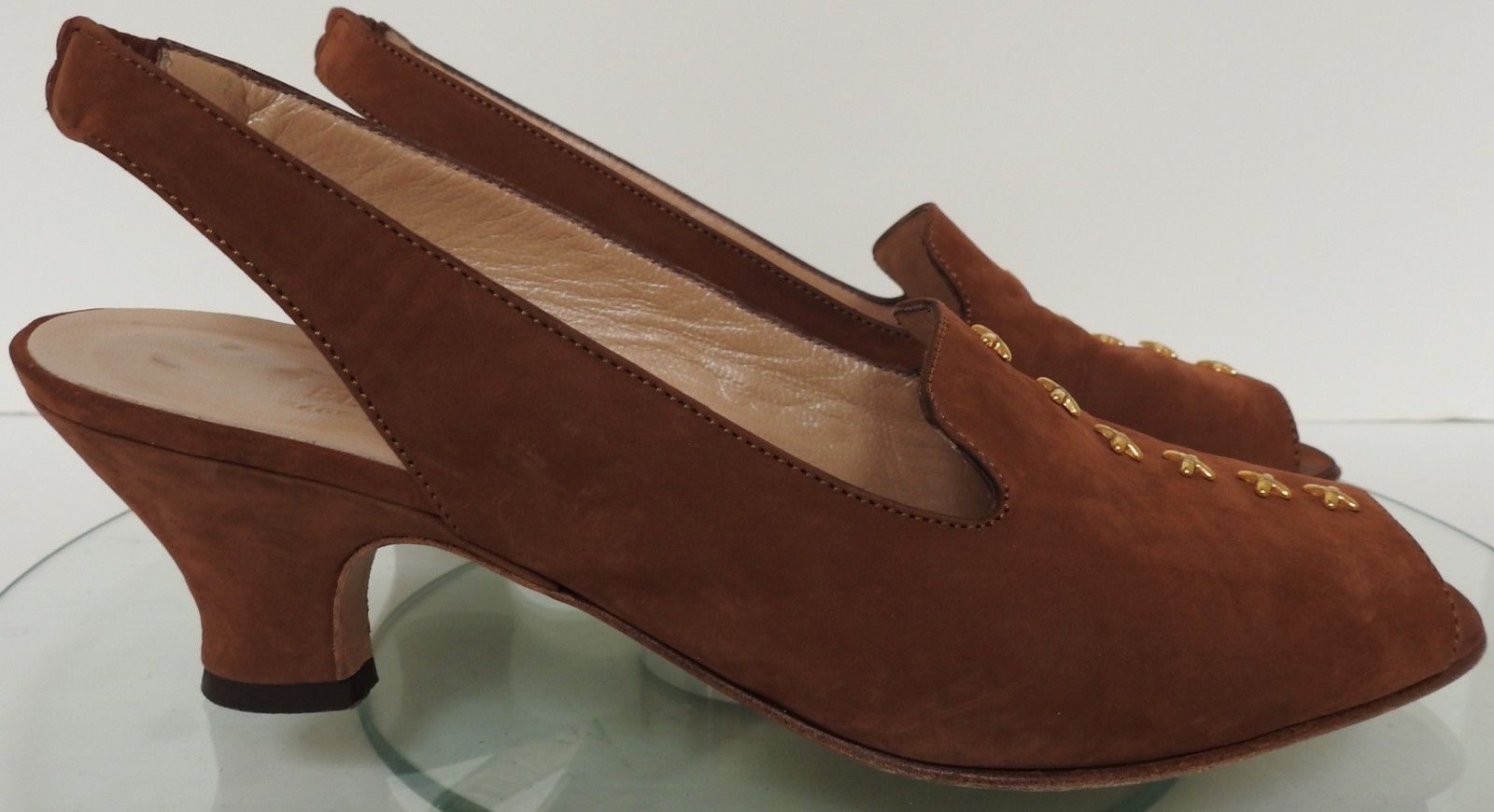 Electa Vero Cuoio Italy Brown Nubuk Sling Back Heels sz 7.5 EU 38 *ship w/o box
