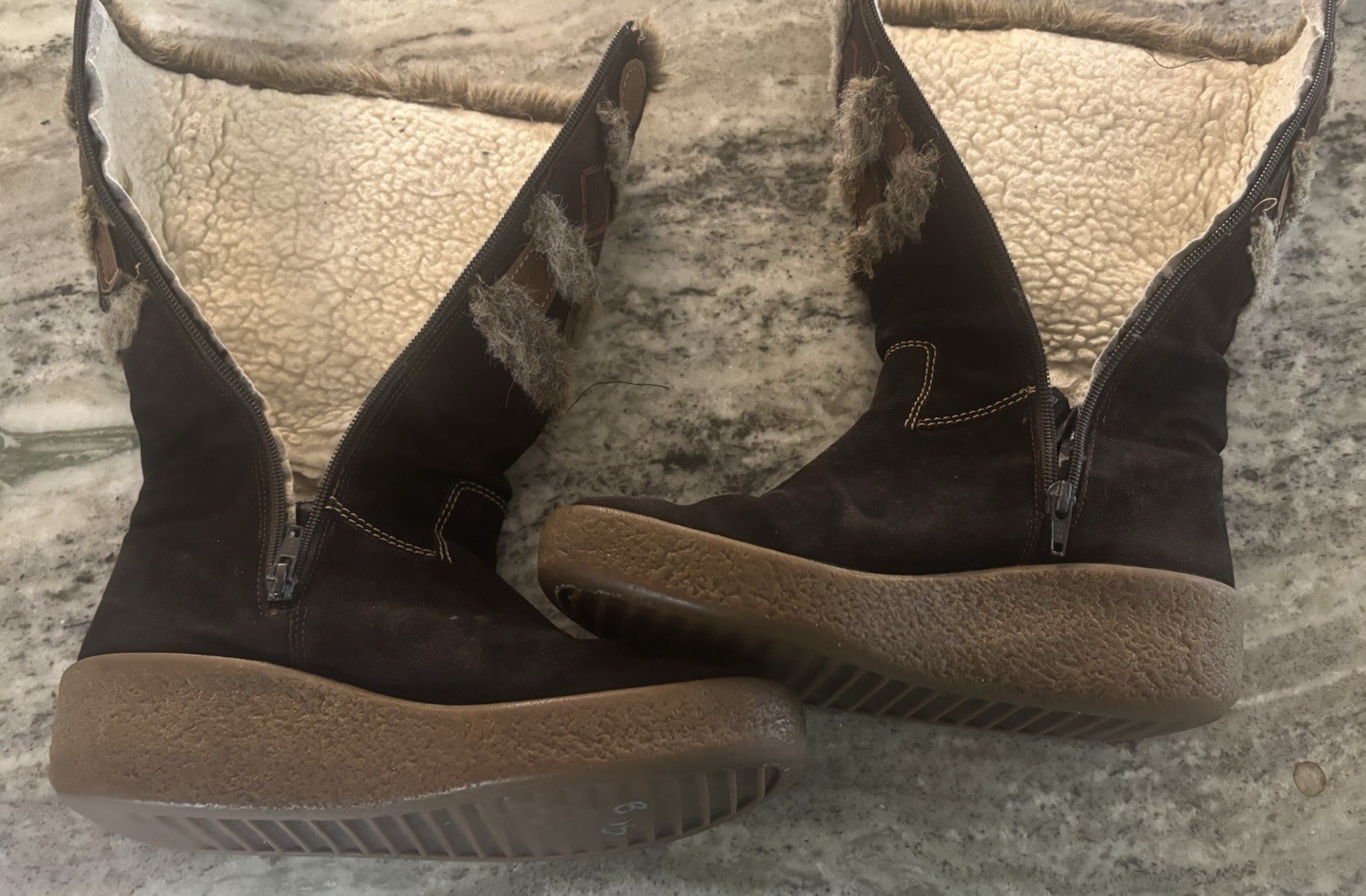 Hogl Vintage Gore-Tex Women’s Boots Suede Wedge Patchwork Fur Mid-Calf Austria