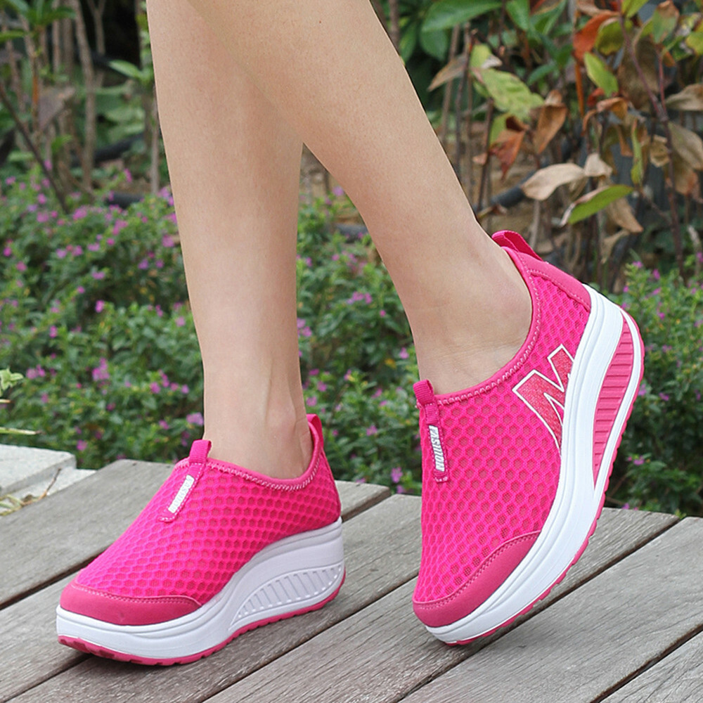 Women Casual Sport Shoes Walking Platform Breathable Mesh Running Wedges Shoes