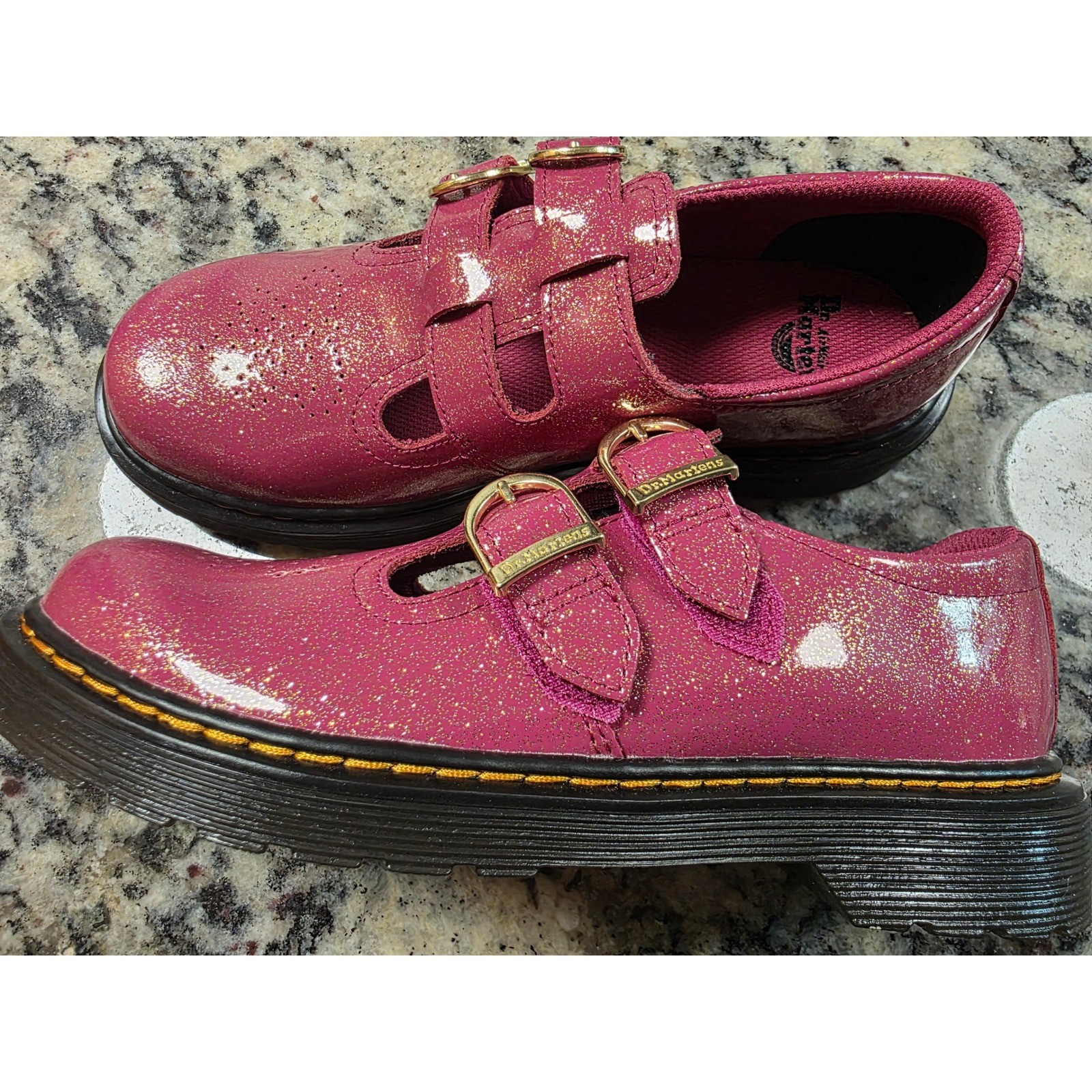 Dr. Martens 8065 J Pink Glitter Patent Leather Mary Jane Shoes Size US 5L EU 36
