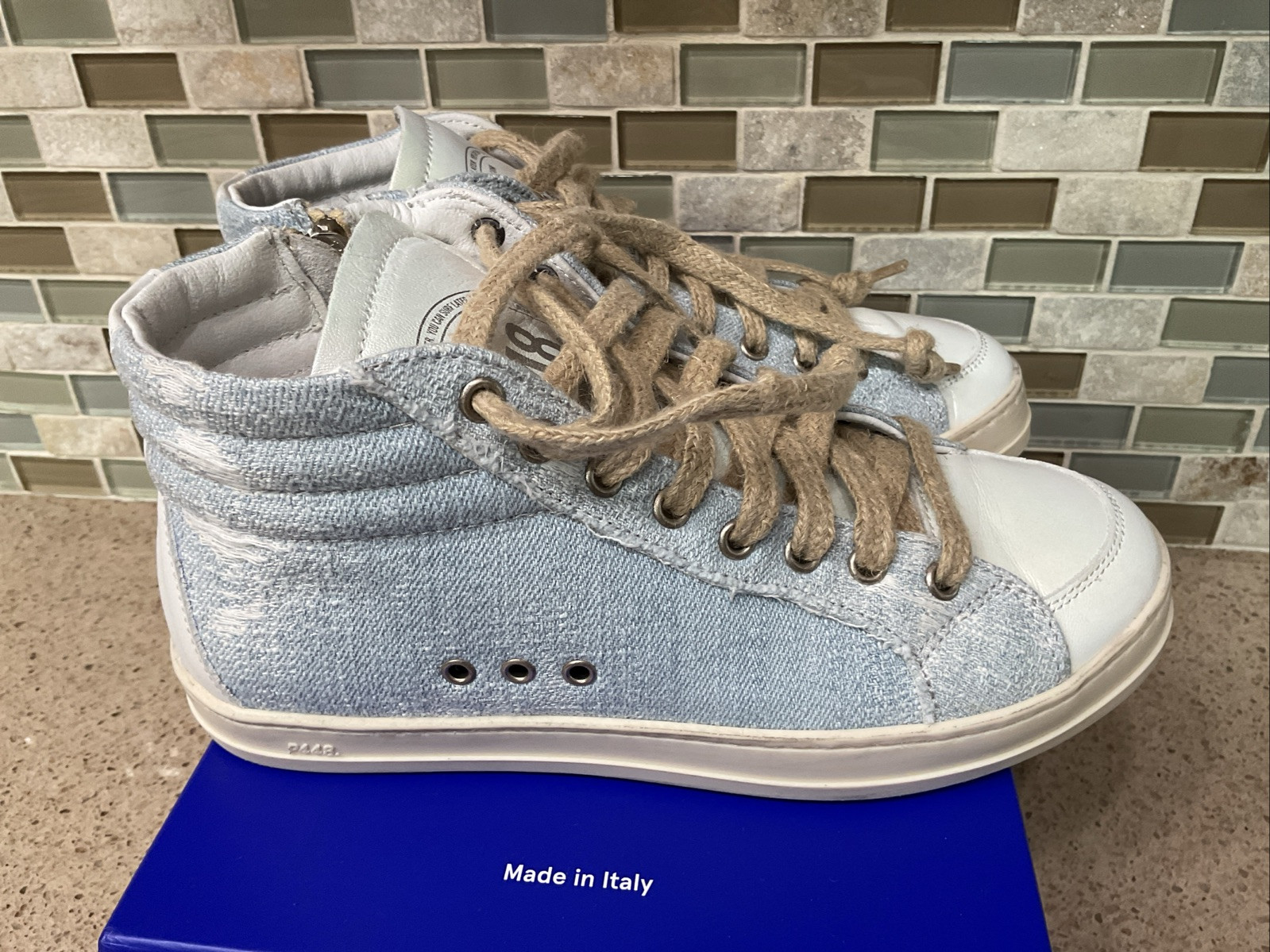 Womens P448 Sneaker Skate Denim 2 Leather High Top Italian Zipper EU 36 US 6-6.5
