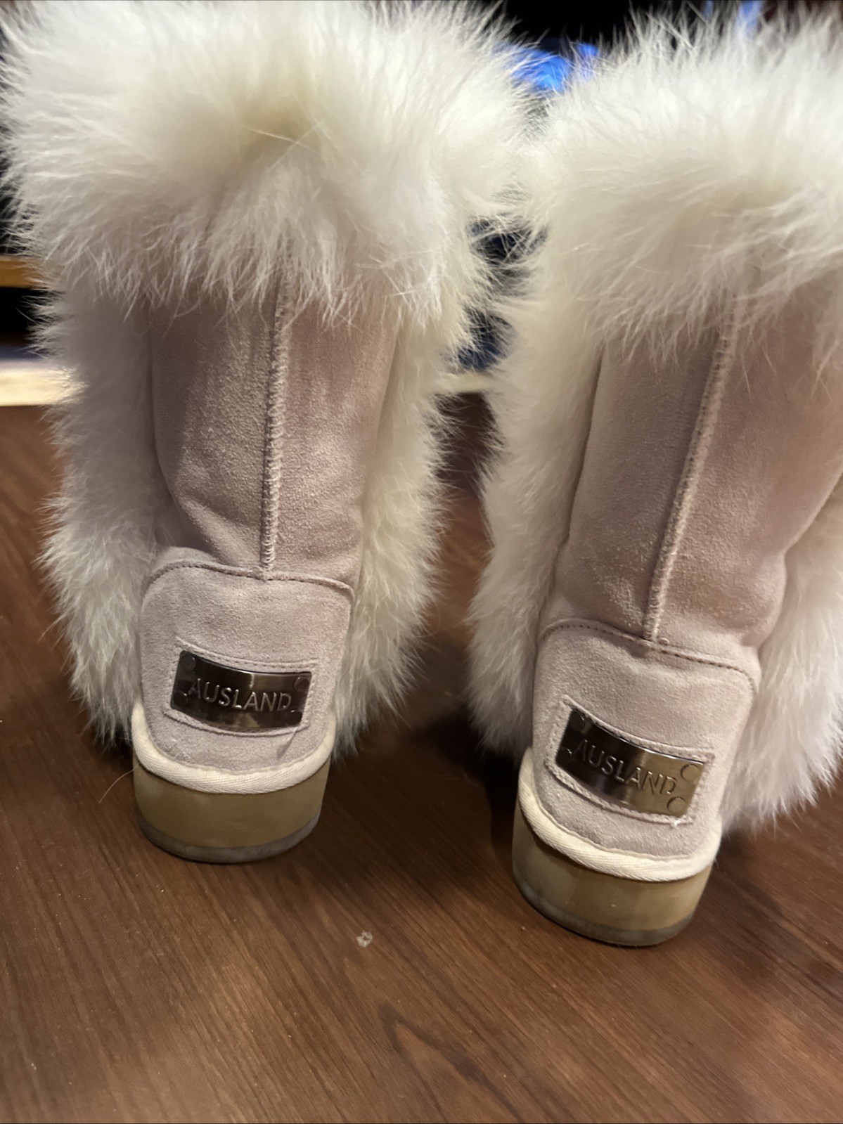 AUSLAND 9256 Women’s Fashion Fur Boot Snow White Faux Fox Fur Size 9.5 Suede