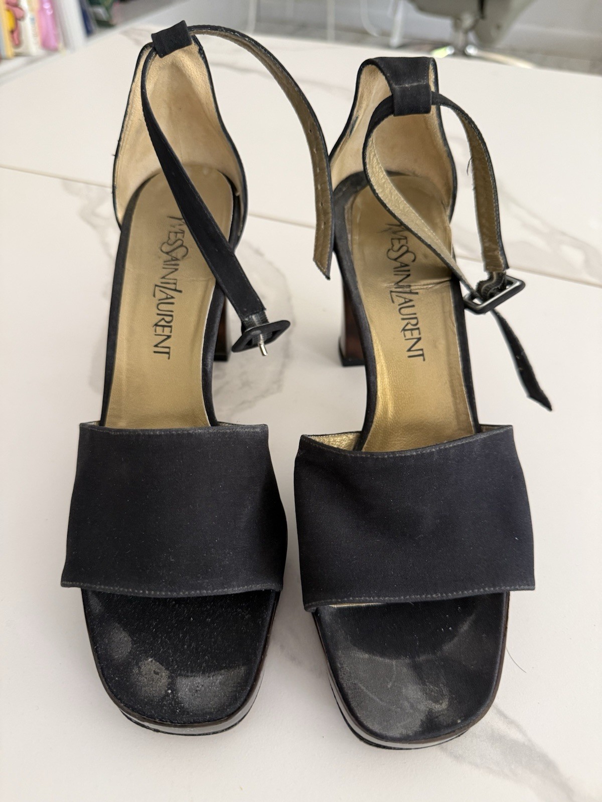 Yves Saint Laurent Black Sandal W/ DAMAGE SEE PHOTOS *Vintage* Open Toe Pump