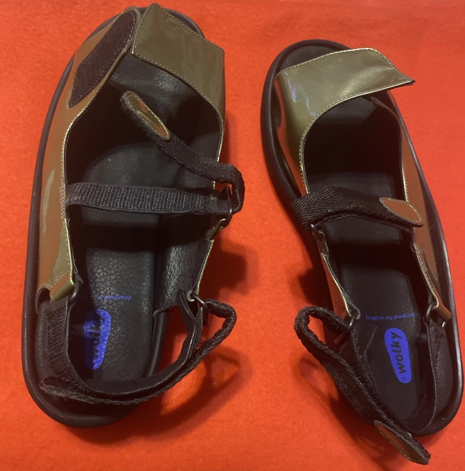 Wolky Silver Patent Leather Sling Back Sandals Wm Sz42/10-10.5 Removable Footbed