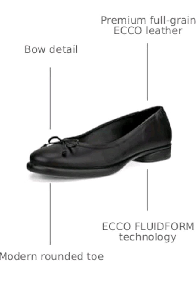 ECCO Women’s Sculpted Luxe Ballerina Bow Flats Black EU 36 US 5-5.5 New W Box