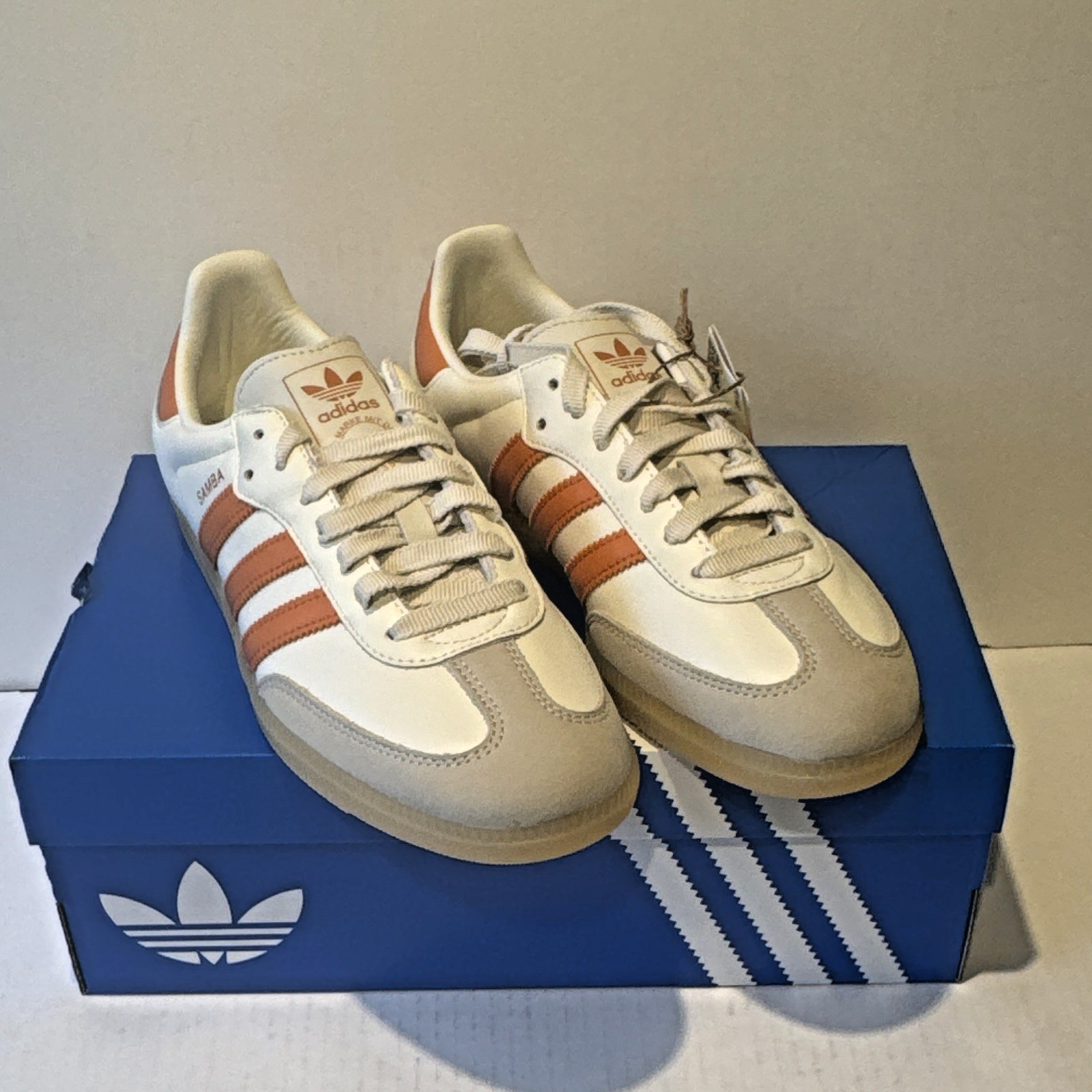 adidas Samba OG W White Orange Beige Leather Low Top Lace Up Sneaker IH9057 8w