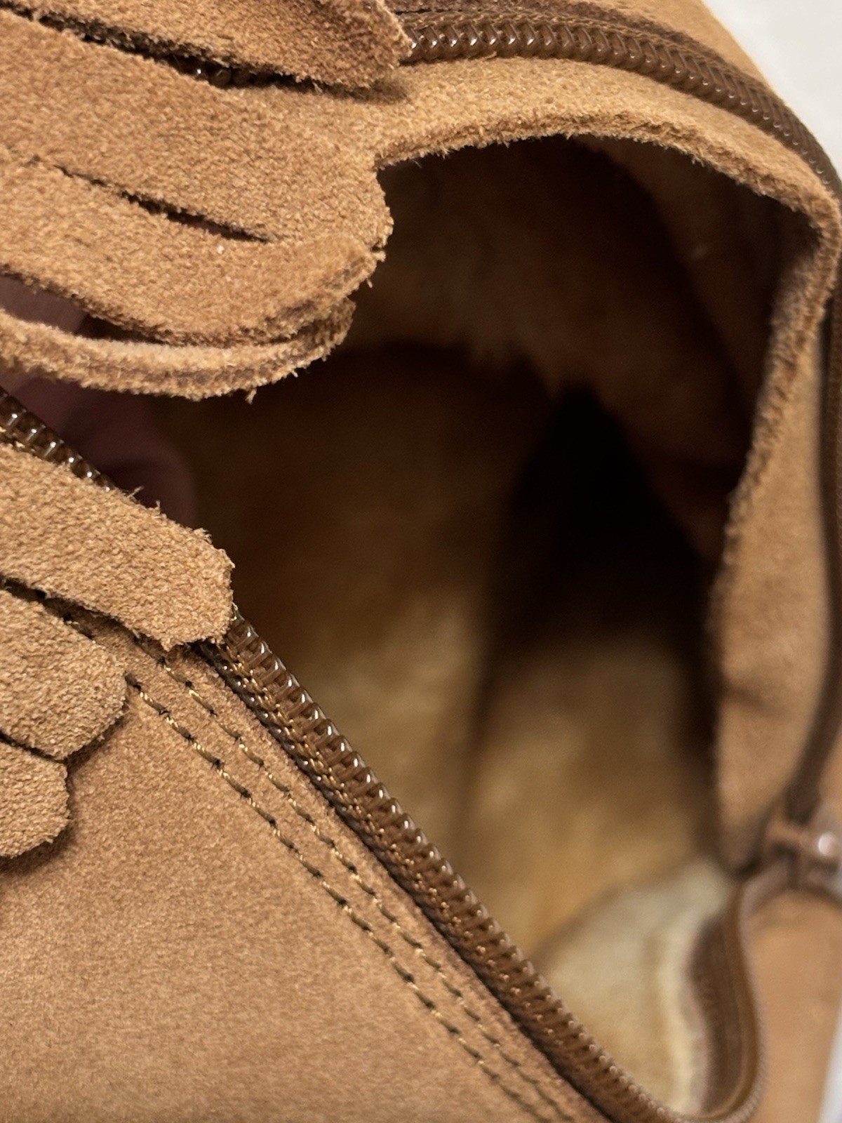 L L Bean Suede Leather Tan Tassel Thick Sheepskin Lined Winter Boots Size 8.5 M