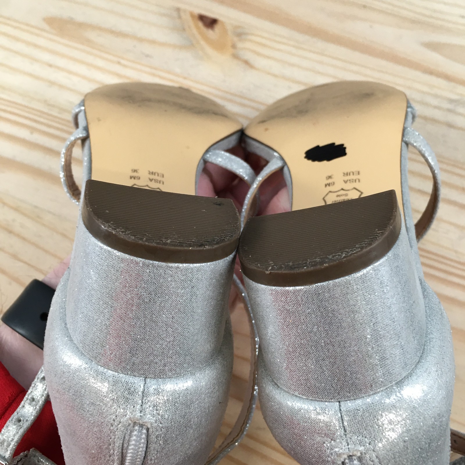 Nina Sandals Womens 6 M Ankle Strap Back Zip Casual Comfort Block Heels Silver