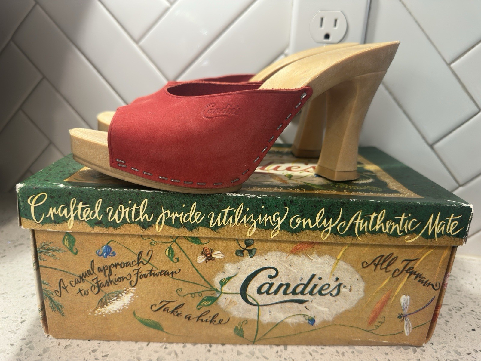 Vintage 1980s Candies Original Sandals High Heels Slides Red Leather 6 /37 Inbox