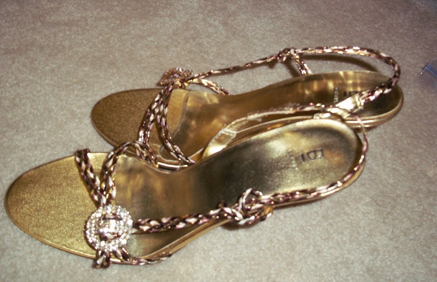 GOLD METALLIC BAKERS EMBELLISHED HIGH HEELS STRAPPY SANDALS SZ 8