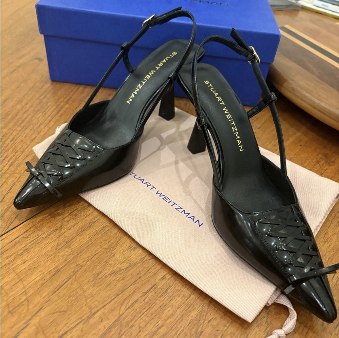 Brand New Stuart Weitzman Corset Slingback Black Heels