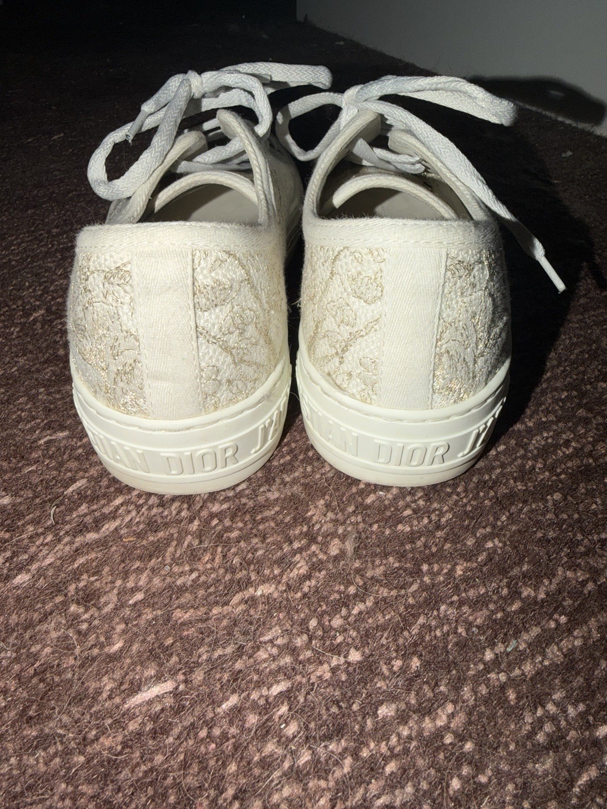 Christian Dior Women’s Low Top Lace-Up Canvas Logo Sneakers White Beige Gold