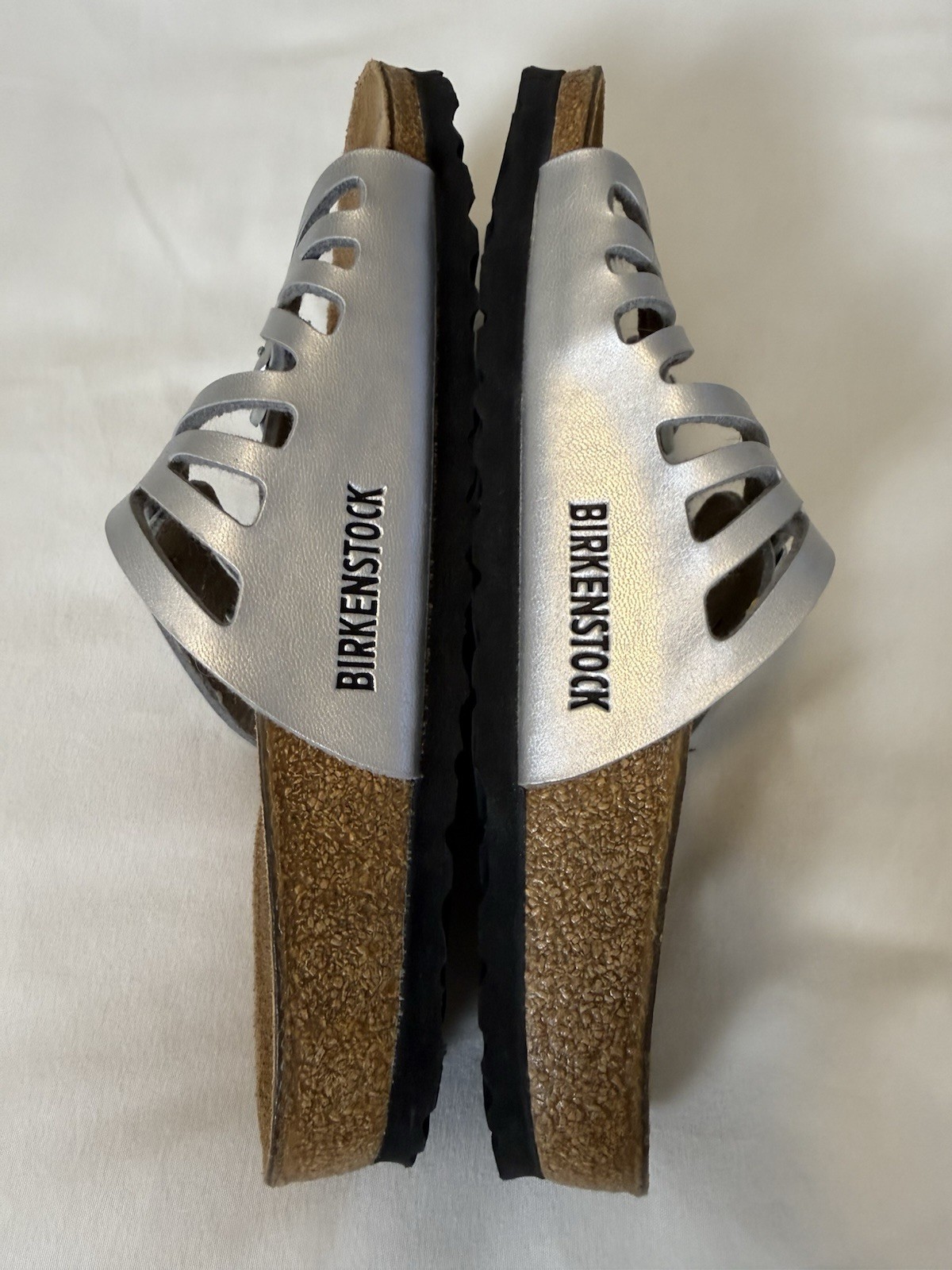 Birkenstock Metallic Silver Two-Strap Slide Sandal Women EU 36 US 5 *Run Large*