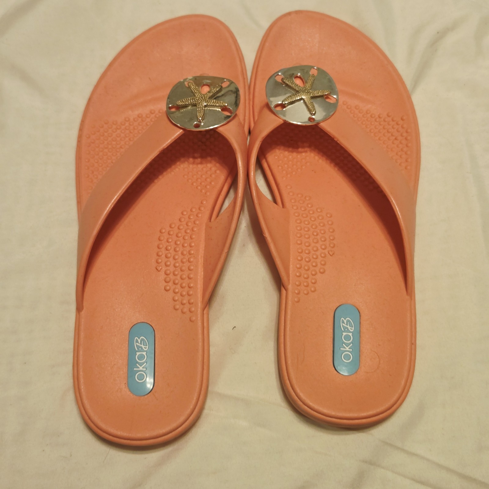 Oka-B Womens Flip Flops Pink Comfort Sandals Size M 8 Starfish Sand Dollar Beach