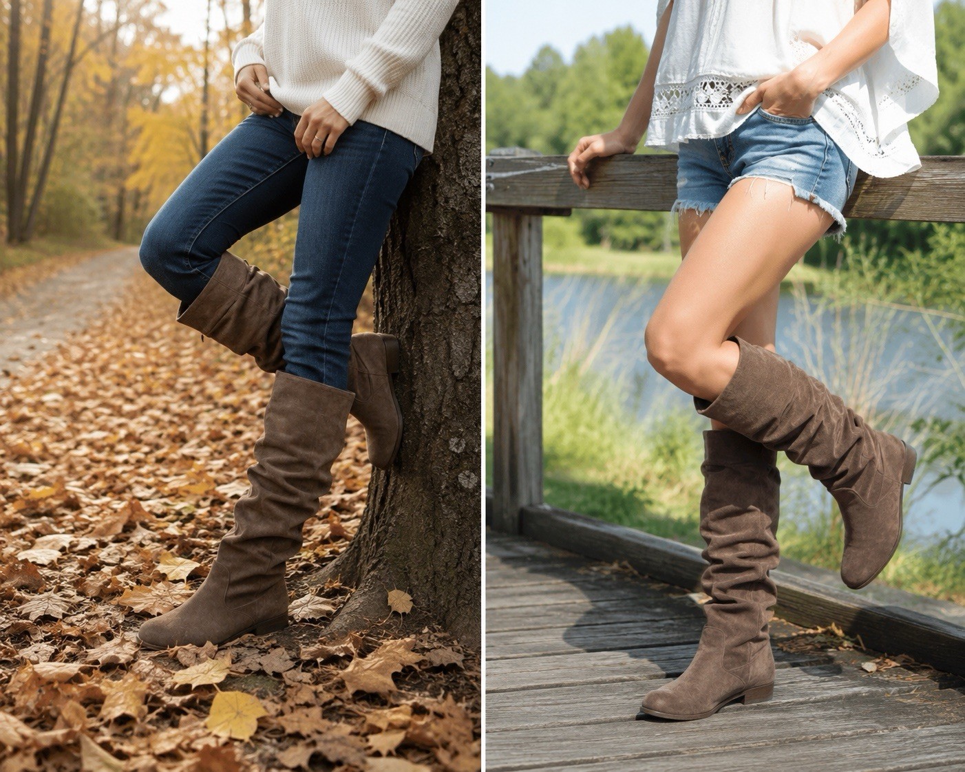 Women’s Gray Suede Slouch Knee High Boots Solid Size 7 (see measurements)