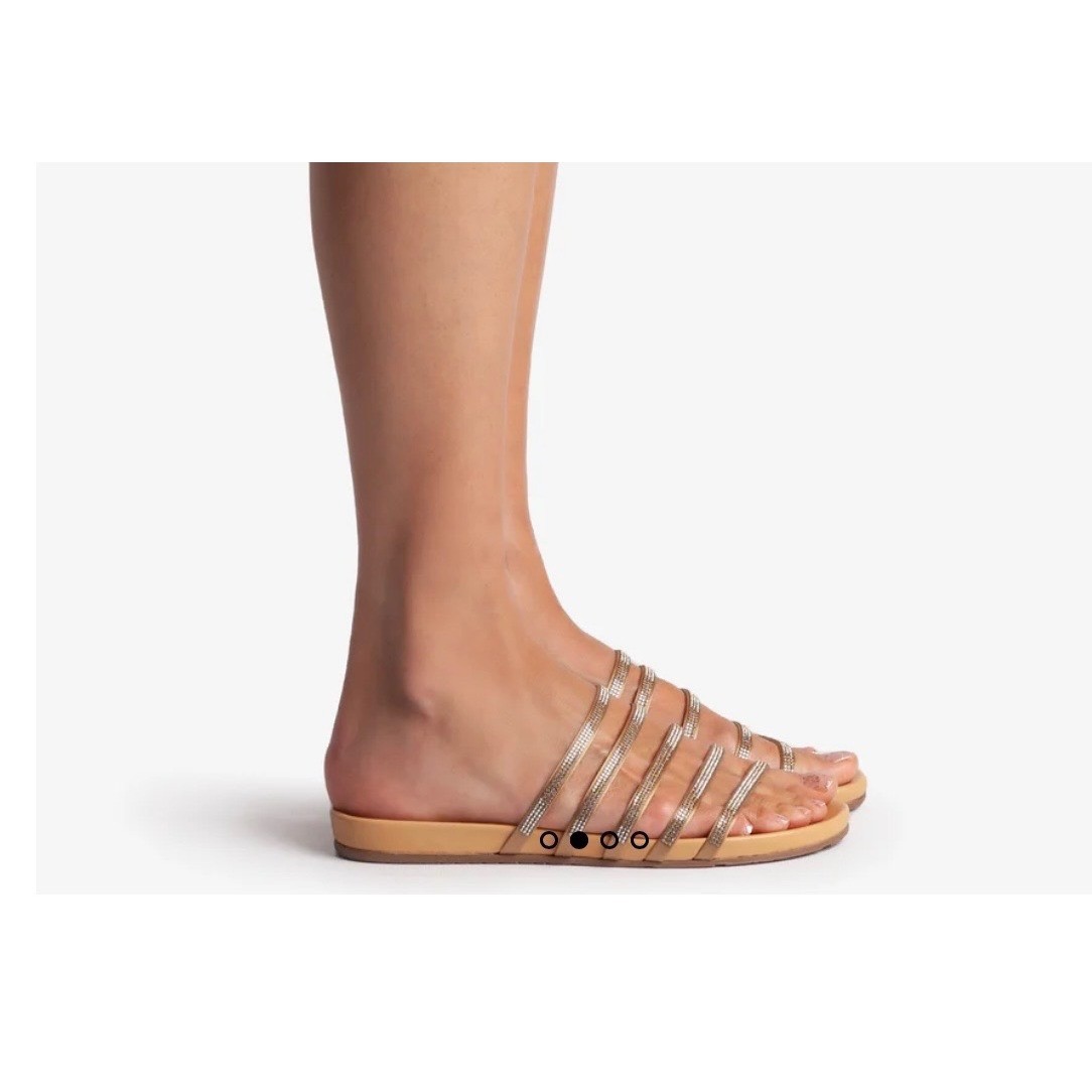 Pedro Garcia Swarovski Crystal Strappy Slide Sandals Tan Satin Made in Spain 37