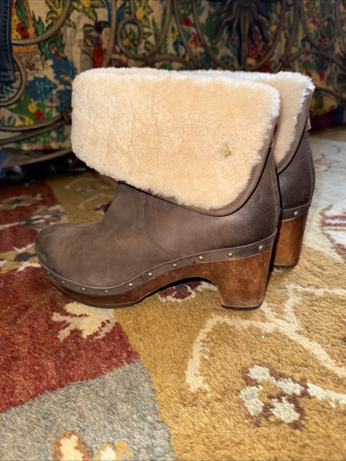 uggs clogs Ankle Boots 8 Brown Nubuk Fleece Lined