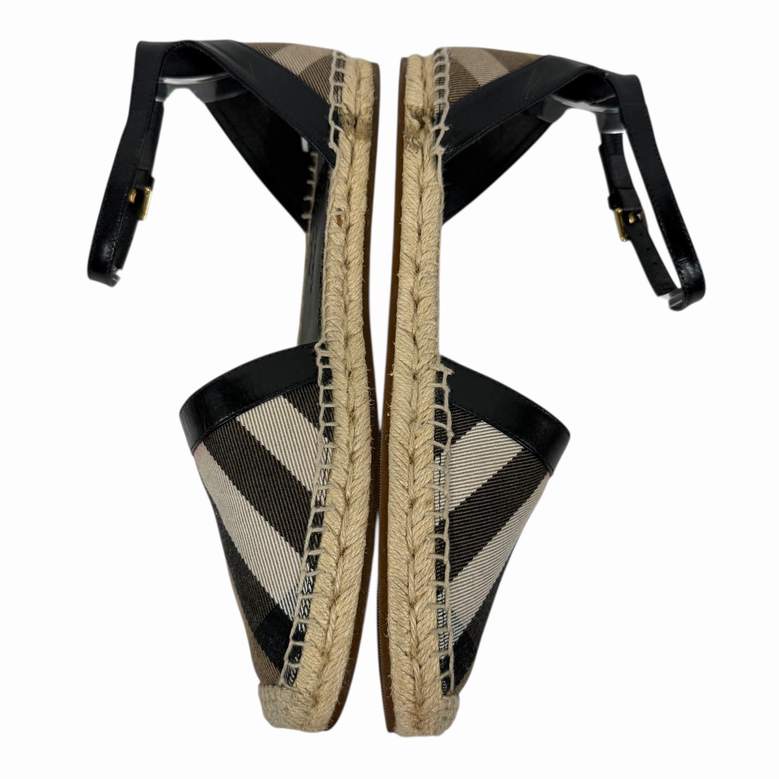 Burberry Abbington Nova Check Ankle Strap Espadrille Flats Black Women Size 41