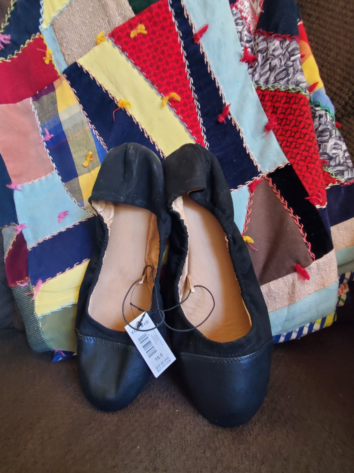 Torrid Women’s Scrunch Ballet Flats Black Faux Suede Cap Toe Size 10.5 W NWT