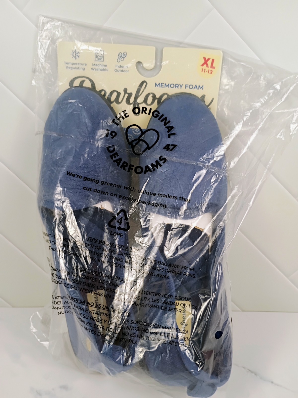 Dearfoams Memory Foam House Slippers, Velour, Closed Back, Womens Size XL, NWT