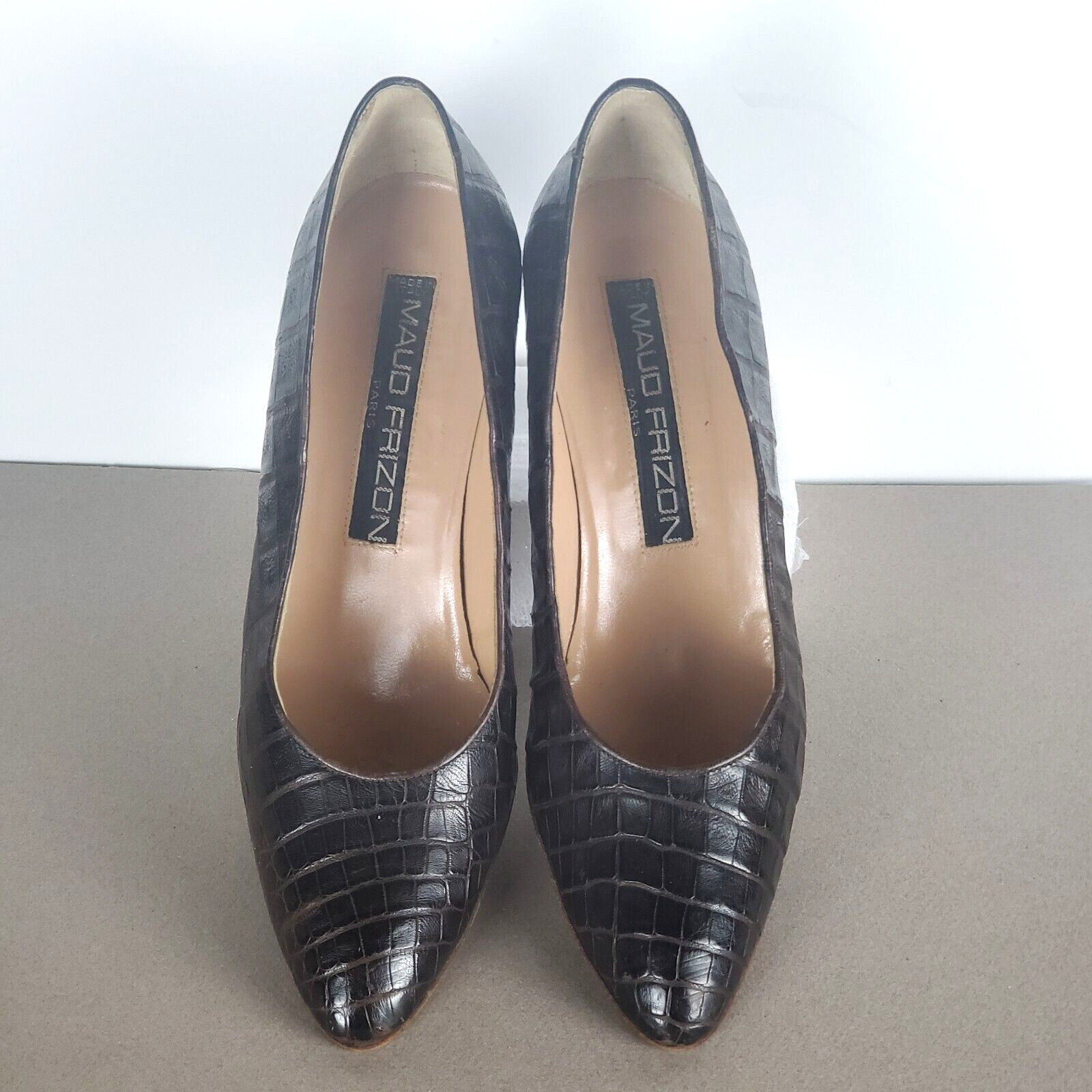 37 EU Maud Frizon Brown Alligator Leather Al Pump 2.75in Heel Italy