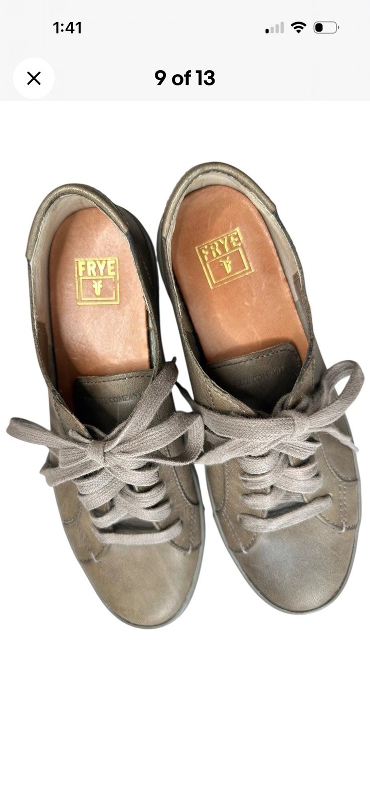 Frye Mindy Low Lace Sneakers Women’s 7 M Smoke Gray Taupe Leather Suede Shoes