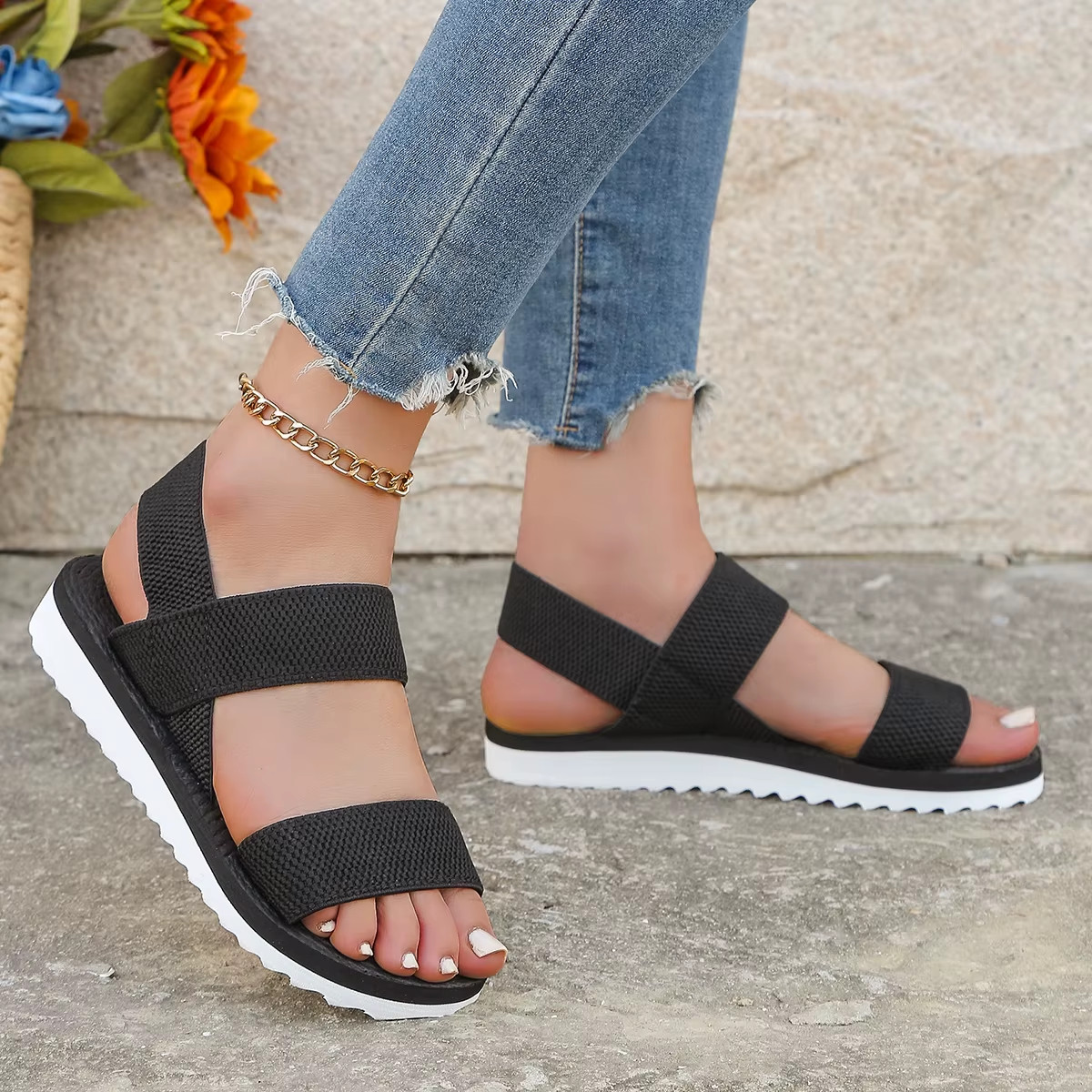 Summer Shoes Womens Fashion Trend Flat Sandals Slip On Casual Ladies Shoes