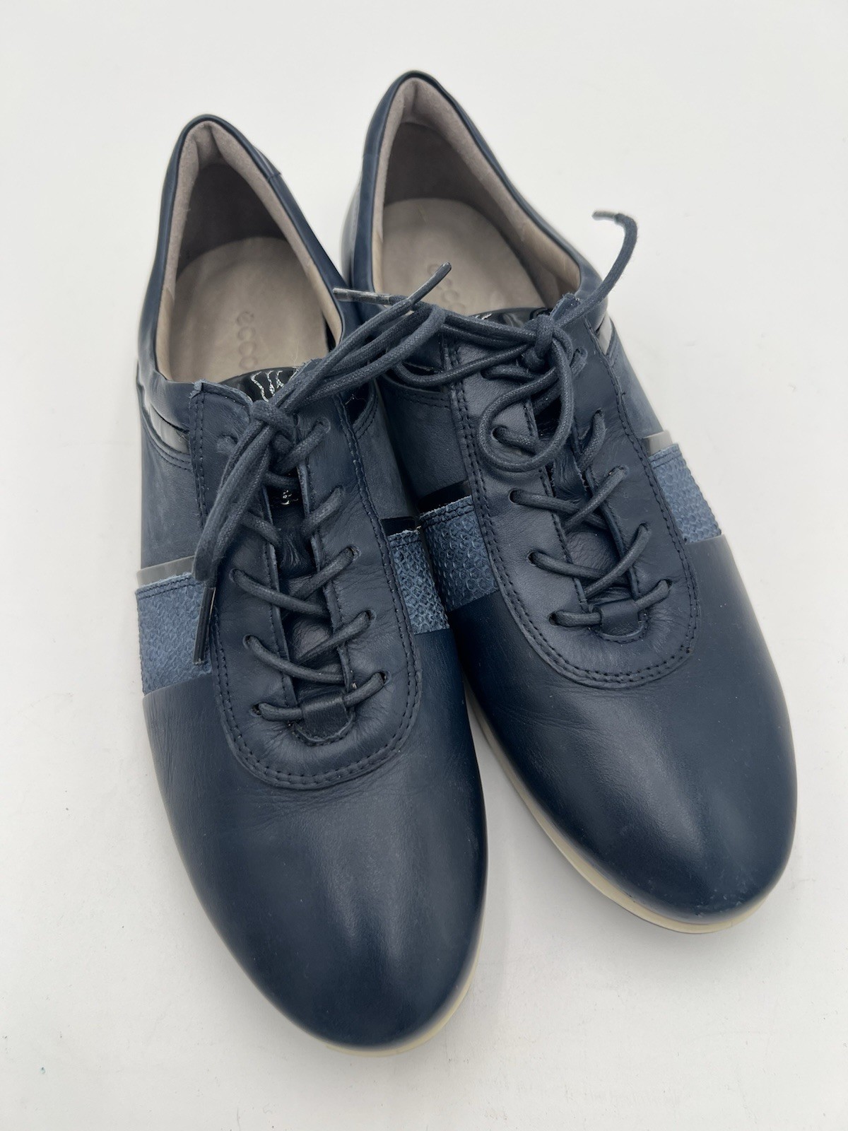 Ecco Touch Navy Leather Sneakers Women 40 US 9-9.5 Lace Up Comfort Walking Shoes