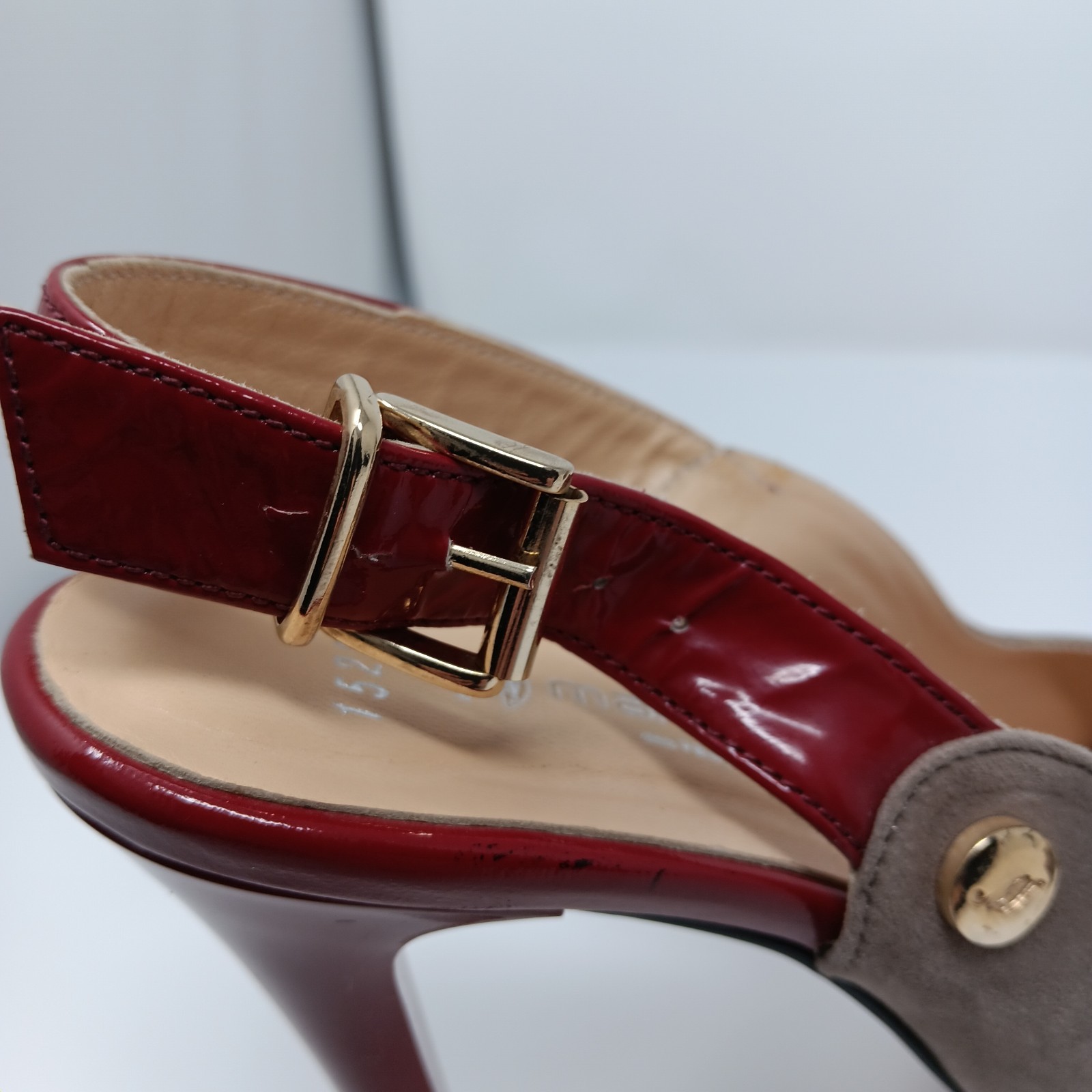 Mario Muzi Suede Red Patent Platform Slingback Peep Toe 5in Heels EU 40 US 9 9.5