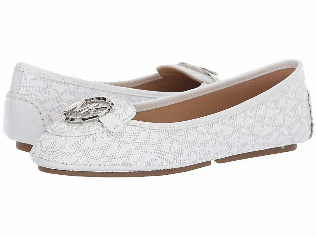 Michael Kors Lillie Brown or White MK Sutton Moc Denim or Gold Leather Flats