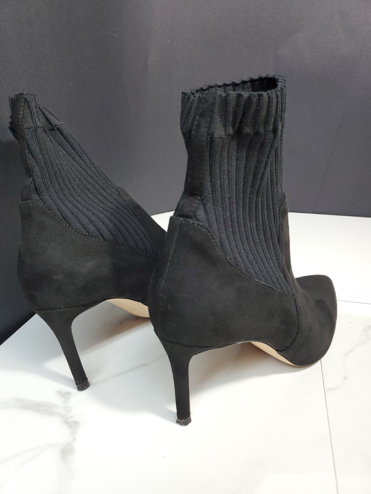 Zara Black Textile/Faux Suede 3″ Heels Elastic Streachable Pull On Boots 41(10)