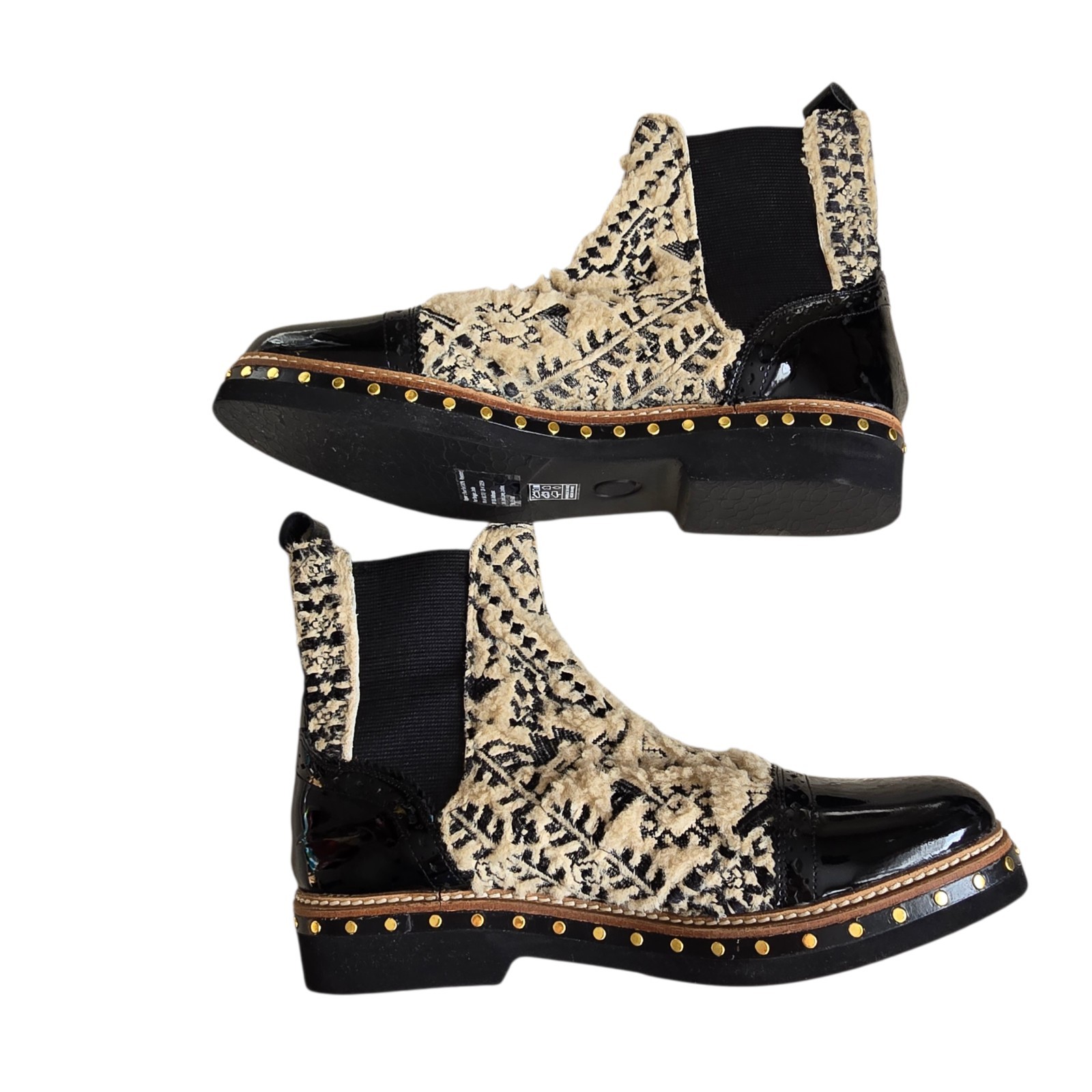 FREE PEOPLE Textile Atlas Chelsea Ankle Boots Studded Grunge Bohemian Size 40