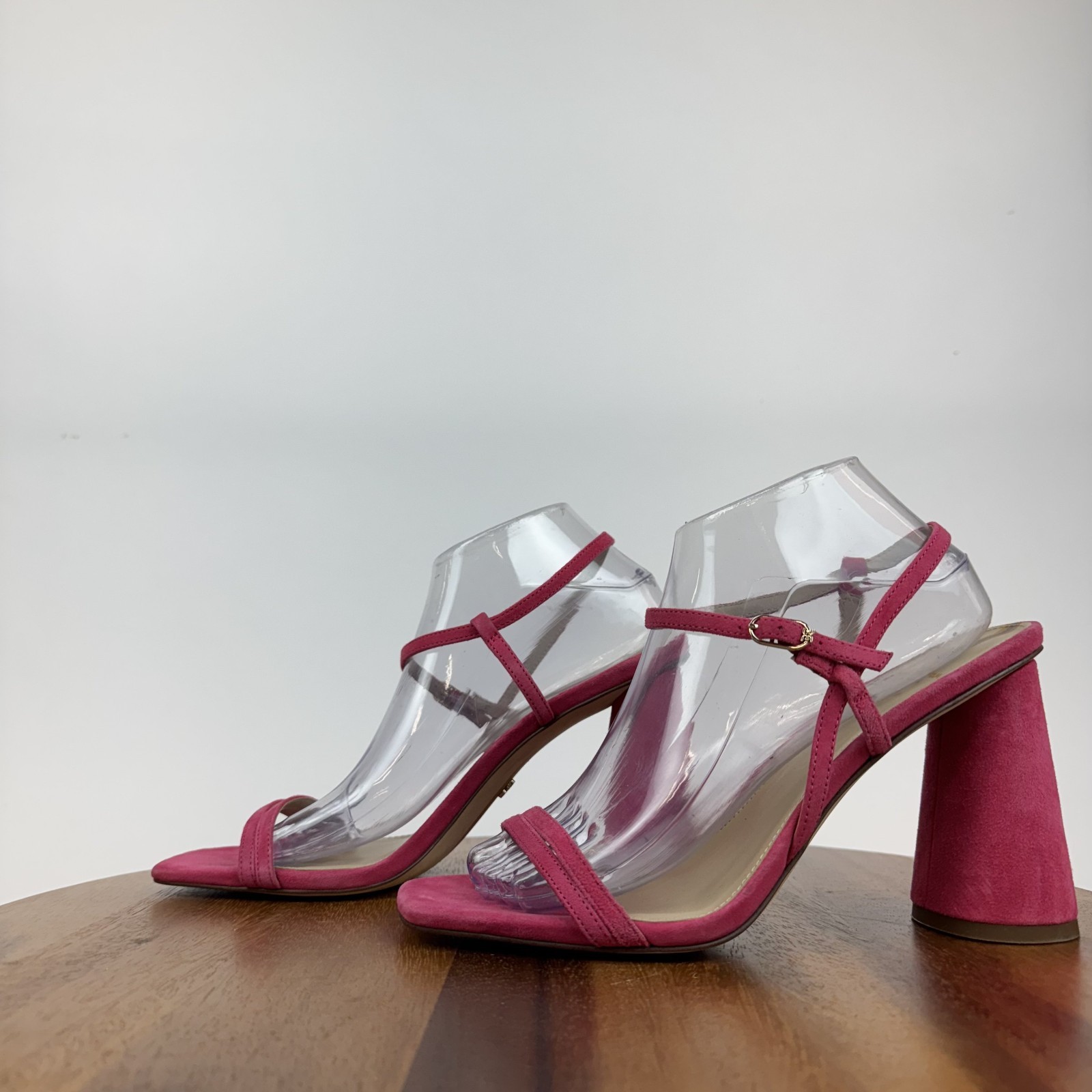 New $140 Womens Sam Edelman Kit Dahlia Pink Suede Heels Sandals Shoes Size 9.5 M