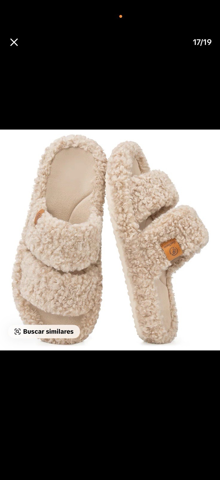 Women’s Beige Faux Fur Teddy Slide Slippers, Open Toe Slip-On Flat, US 9.5